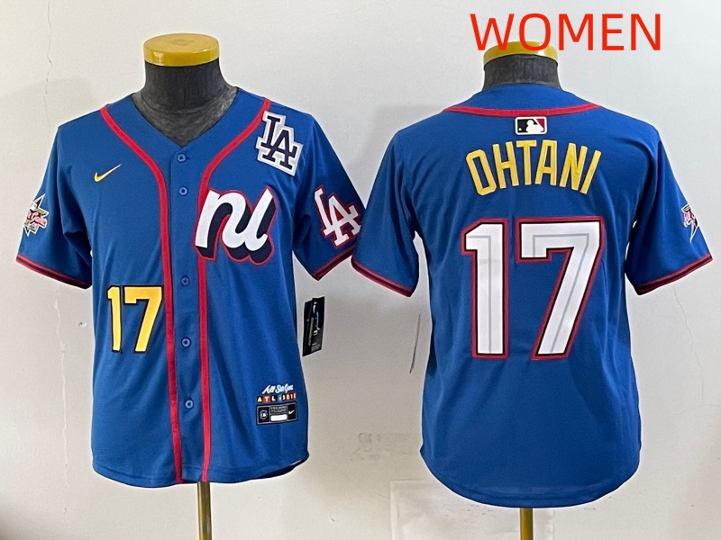 women 2025 Los Angeles Dodgers #17 Ohtani Blue Nike  2025 MLB All Star Jersey style 006->women mlb jersey->Women Jersey